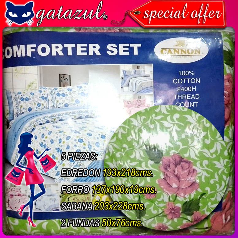 Read full article COMFORTER SET 5 PIECES WITH FITTED AND FLAT SHEETS, 2 PILLOWCASES SIZE 76X86 INCHES BRAND CANNON COLOR GREEN