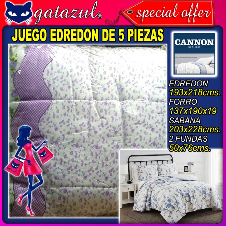 Read full article COMFORTER SET 5 PIECES WITH FITTED AND FLAT SHEETS, 2 PILLOWCASES SIZE 76X86 INCHES BRAND CANNON STYLE 03