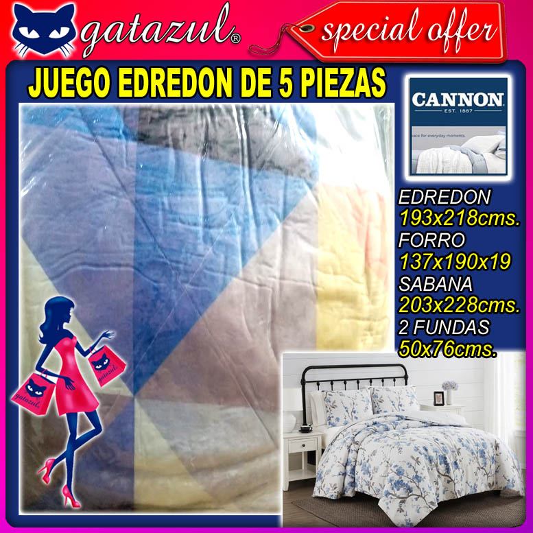 Read full article COMFORTER SET 5 PIECES WITH FITTED AND FLAT SHEETS, 2 PILLOWCASES SIZE 76X86 INCHES BRAND CANNON STYLE 06